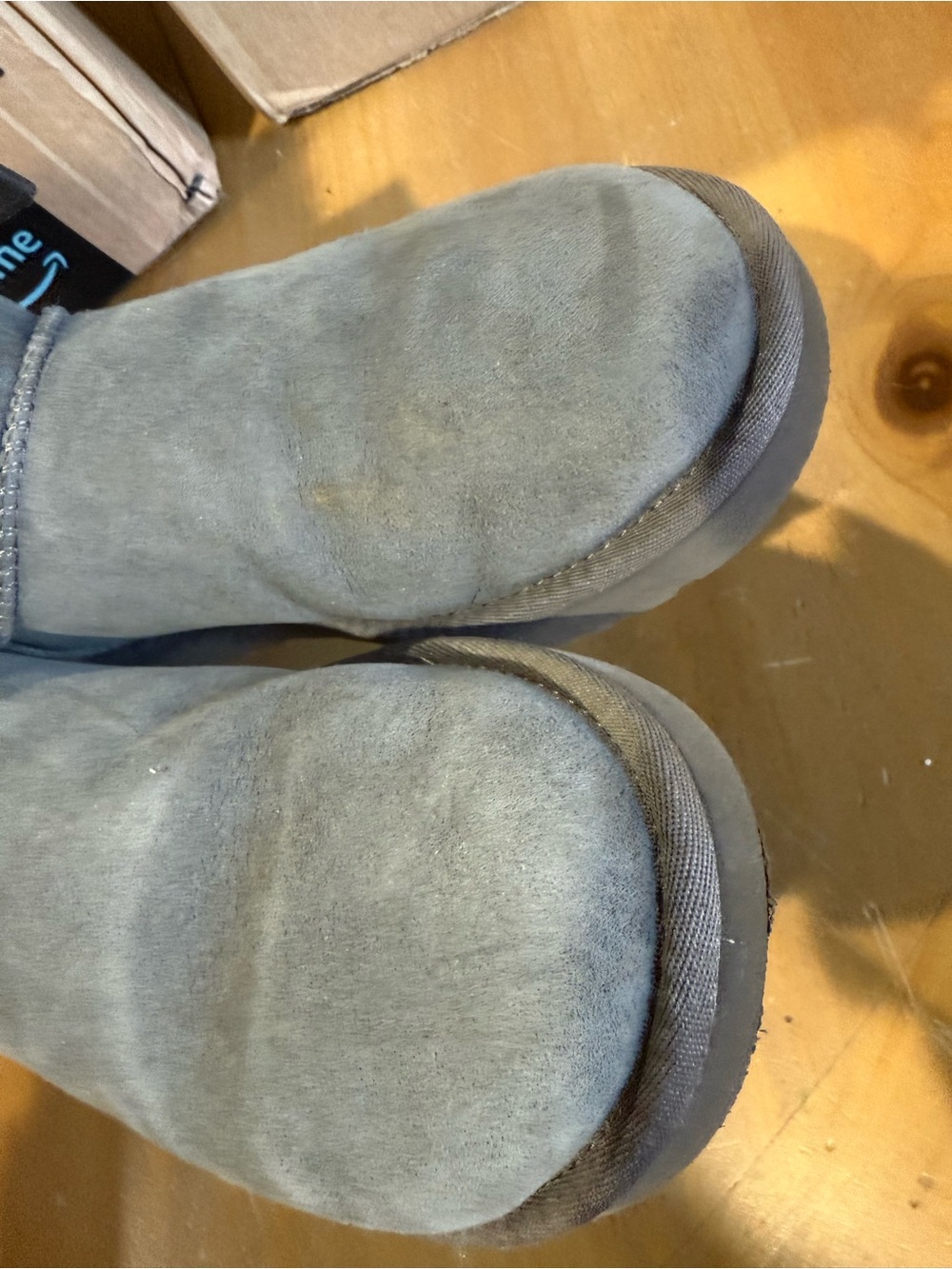 UGG Gray Suede Short Shearling Boots with Bow - Picture 11 of 12